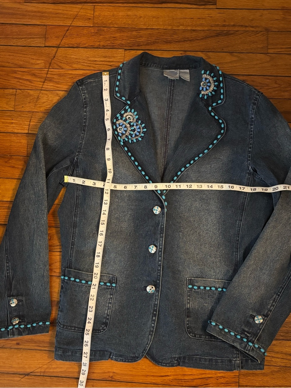 DG2 Women’s Dark Denim Jacket with Turquoise Embellishment